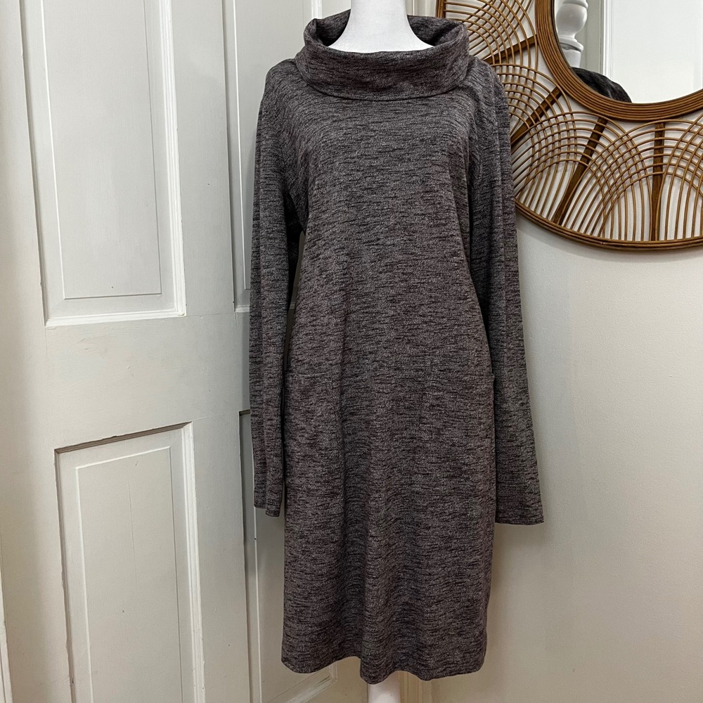 Pure Jill Tall L Cowl Neck Lagenlook Heathered Knit Dress Comfy‎ Normcore Career